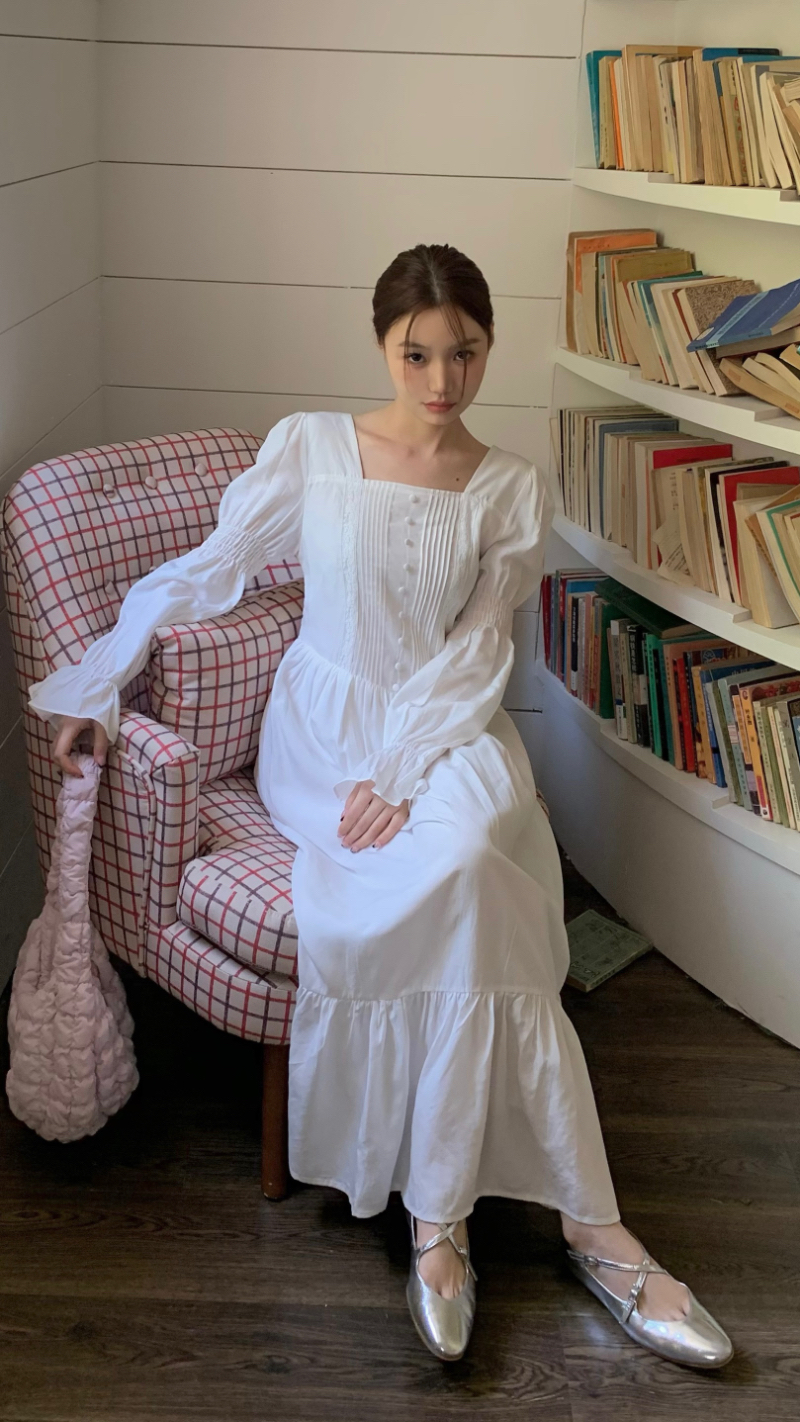 實拍仙女褶皺蕾絲花邊甜美連衣裙