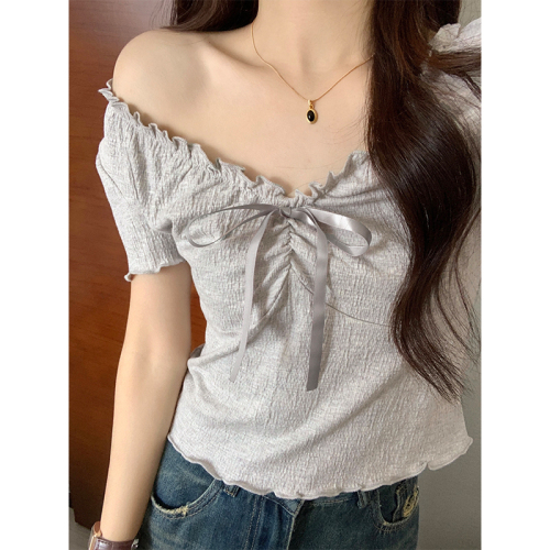 Real shot of sweet and spicy short-sleeved T-shirt for women 2024 summer new design niche hot girl slim short top