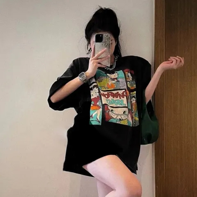 200g 100% cotton high-density silo spinning summer European and American street style design right shoulder casual T
