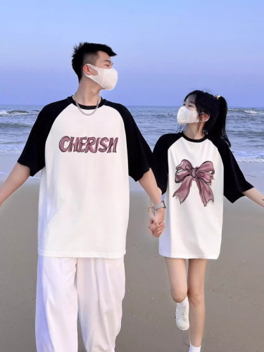 High-end special couple T-shirt summer 2024 new trendy brand Internet celebrity raglan short-sleeved suit is different