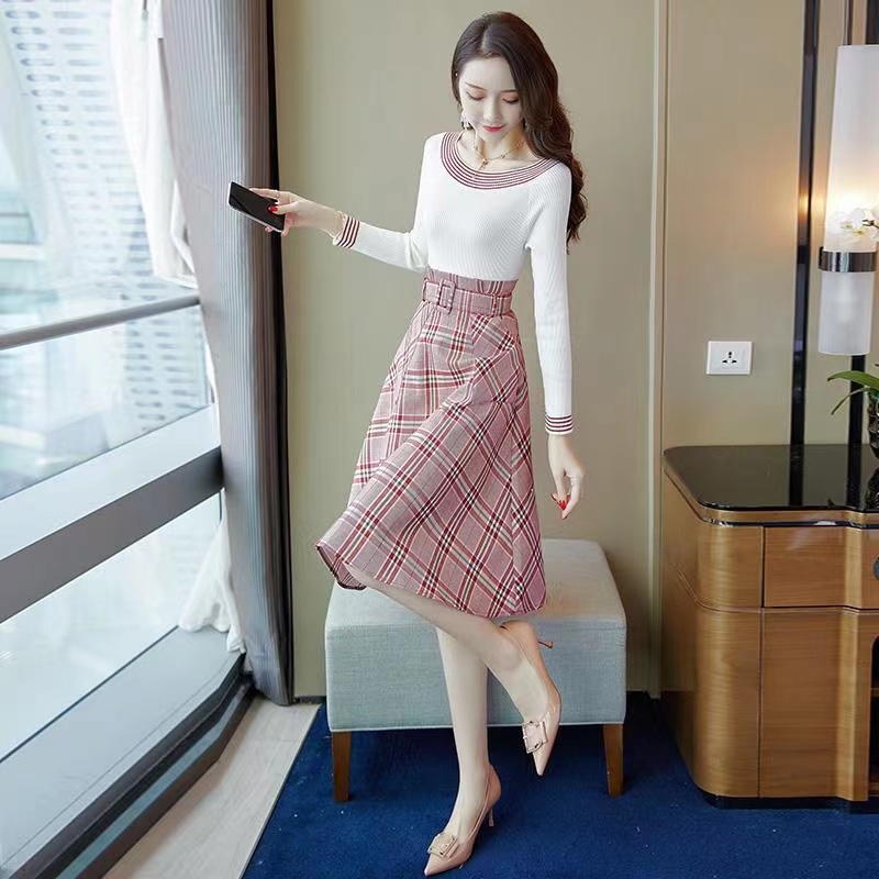 春秋裝女2024新款套裝時尚氣質顯瘦網紅甜美早秋針織衫裙子兩件套