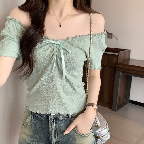 Real shot of sweet and spicy short-sleeved T-shirt for women 2024 summer new design niche hot girl slim short top