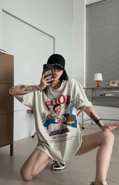 200g 100% cotton high-density silo spinning American retro large size t-shirt women's pure cotton trendy brand ins