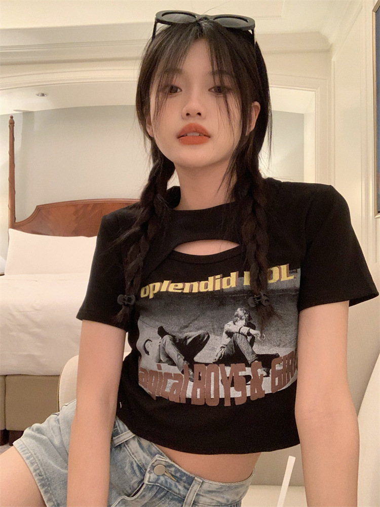 BM風夏季短款辣妹T恤女美式修身短袖甜辣修身上衣