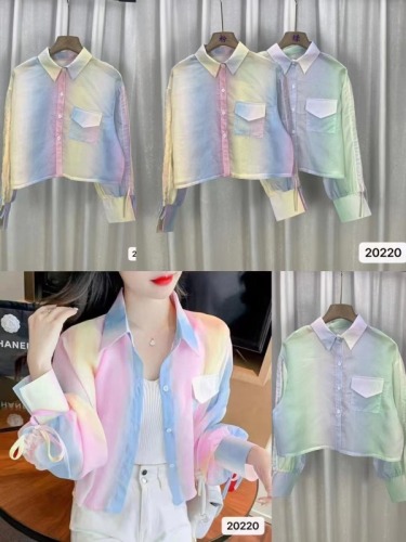 2024 New Korean Fashion Rainbow Sun Protection Clothes Chiffon Long Sleeve Cardigan Tops for Women