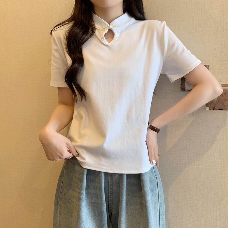實拍2024夏裝新款胖mm女大碼百搭顯瘦短袖T恤新中式盤扣國風上衣