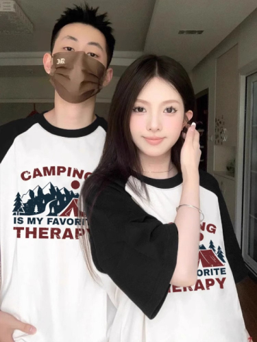 Special couple T-shirt summer 2024 new fashion brand high-end sense Internet celebrity raglan short-sleeved suit is different