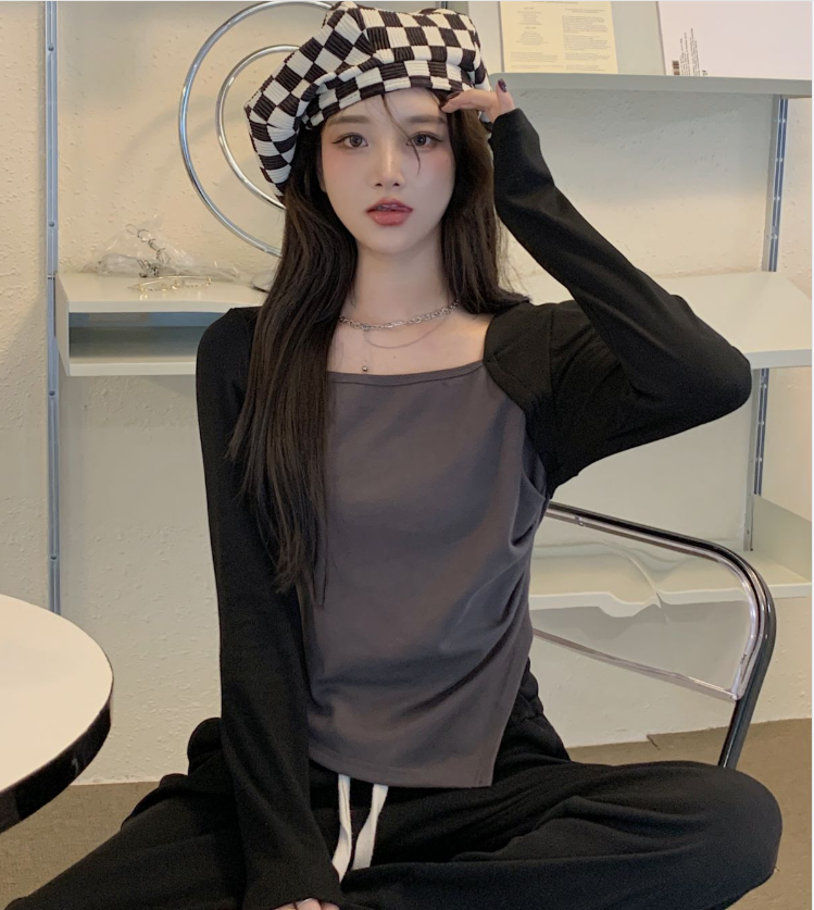 春裝胖mm大碼長袖t恤女設計感小眾不規則打底短款上衣M-4XL200斤