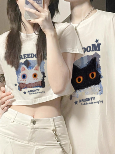 Couple wear short-sleeved T-shirt spring and summer 2024 new trendy brand one long and one short roora internet celebrity high-end super hot suit