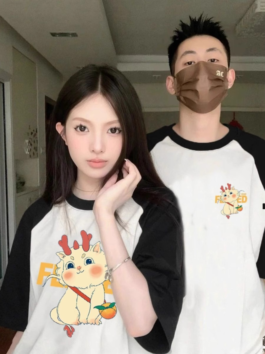 roora raglan sleeve couple T-shirt summer 2024 new special niche high-end pure cotton top short-sleeved