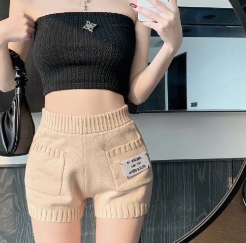 Actual shot of Korean style new temperament versatile outer wear slim letter knitted bottoming casual shorts for women