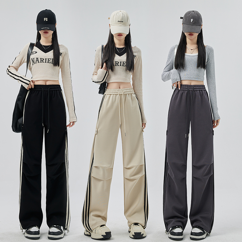實拍 2024春季韓版寬鬆大碼s-4xl拖地褲窄版闊腿休閒褲長褲女