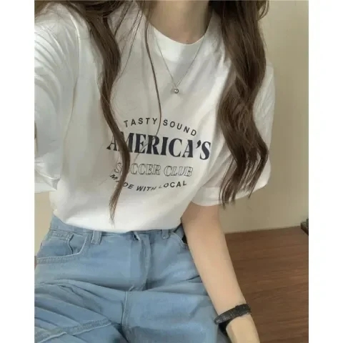 Short-sleeved T-shirt women's loose Korean version ins trend 2024 spring and summer new style mid-length half-sleeved top ins trend