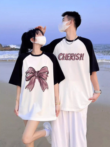 High-end special couple T-shirt summer 2024 new trendy brand Internet celebrity raglan short-sleeved suit is different
