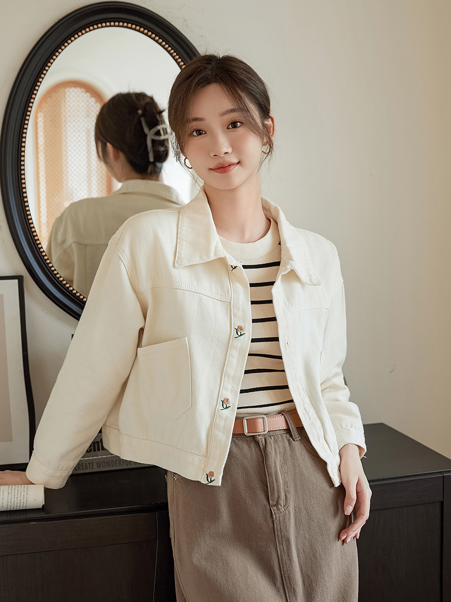 實拍2024春季新款甜美繡花牛仔外套上衣甜美短外套刺繡牛仔衣女