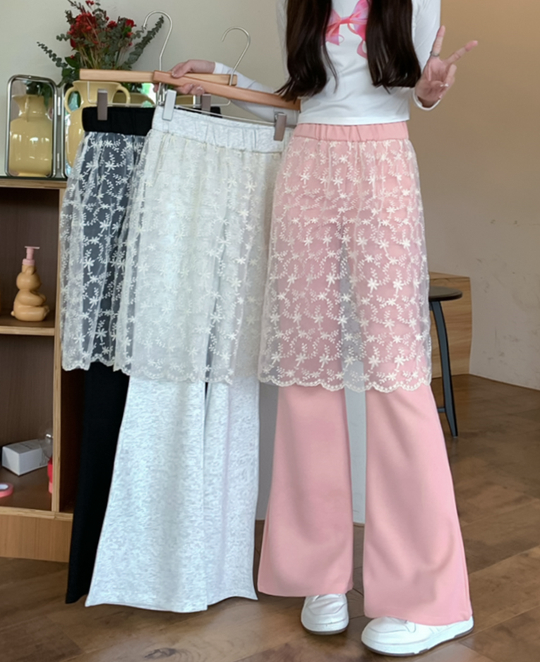 Actual shot of new spring design lace stitching stacked boot-cut pants high-waisted horseshoe casual pants