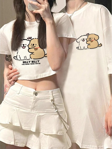 High-end couple T-shirt summer one long and one short-sleeved clothes 2024 new summer dopamine outfit set
