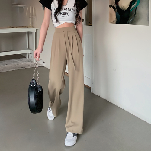 High-waisted straight black pants for women summer new loose drapey wide-leg pants floor-length trousers casual pants