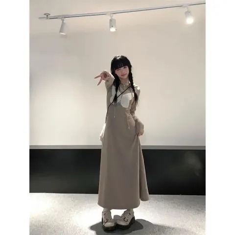 美拉德連帽收腰連衣裙小個子可穿長款短款楓葉蝶溺水三魚同款