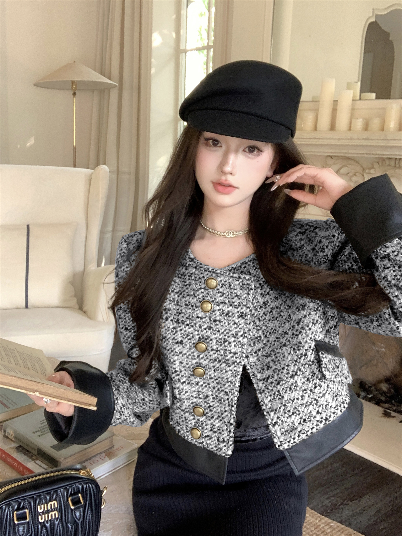 Real shot Xiaoxiang style high-end splicing jacket