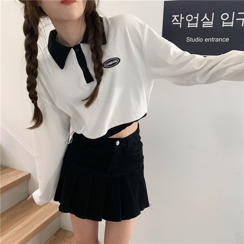 Real shot of retro Polo loose waisted crop top T-shirt