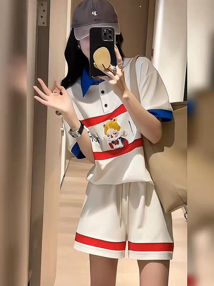 美式運動套裝女夏2024新款歐貨學院風小眾POLO上衣短褲減齡兩件套