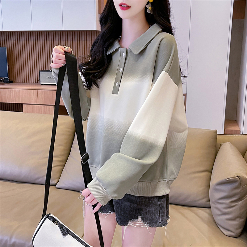 實拍 2024春季新款韓版320克華棉春秋薄款複合漸變圓領衛衣女