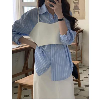 2024 new style long-sleeved polo collar chic camisole two-piece shirt top for women