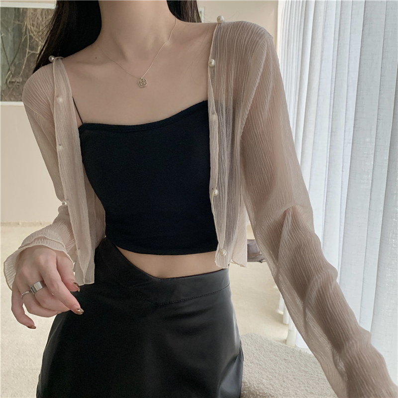 Actual shot ~ Summer new thin see-through mesh sunscreen cardigan long-sleeved top for women
