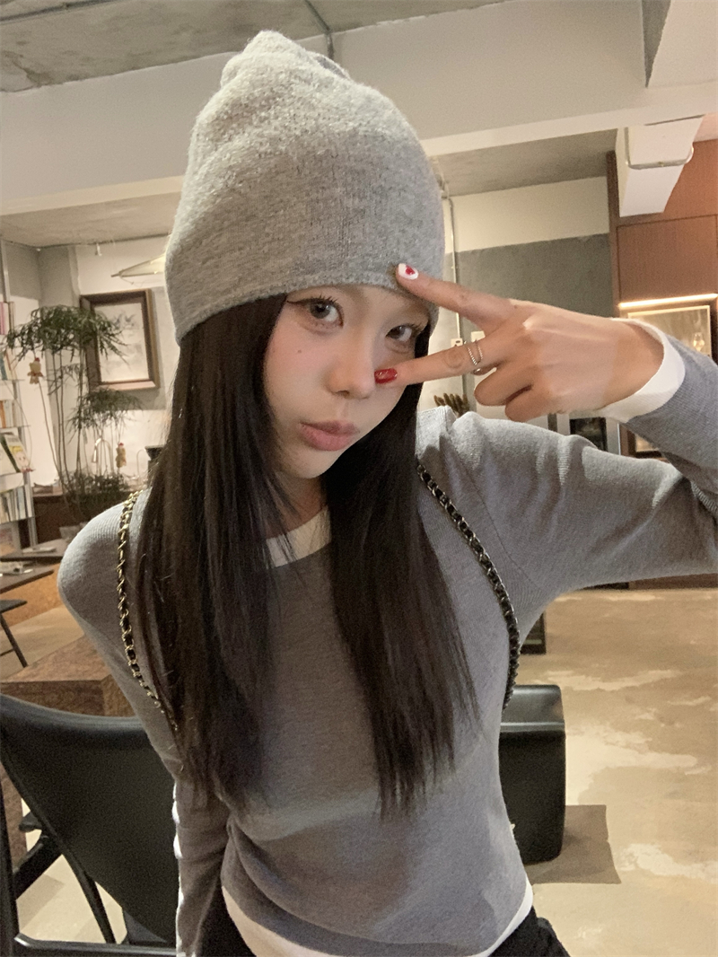 實拍~韓女穿搭 百搭慵懶拼接假兩件針織衫長袖上衣