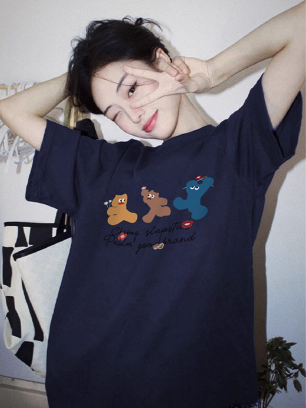 高質量純棉230克精梳緊密手感好直播品質前印花短袖t恤女