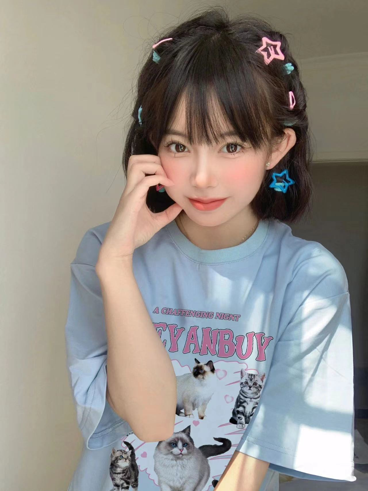 重磅精梳純棉200克緊密塞洛紡 印花寬鬆短袖t恤女