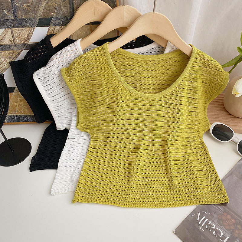 T-shirt women's summer new Korean style small simple casual versatile short knitted round neck pullover top trend