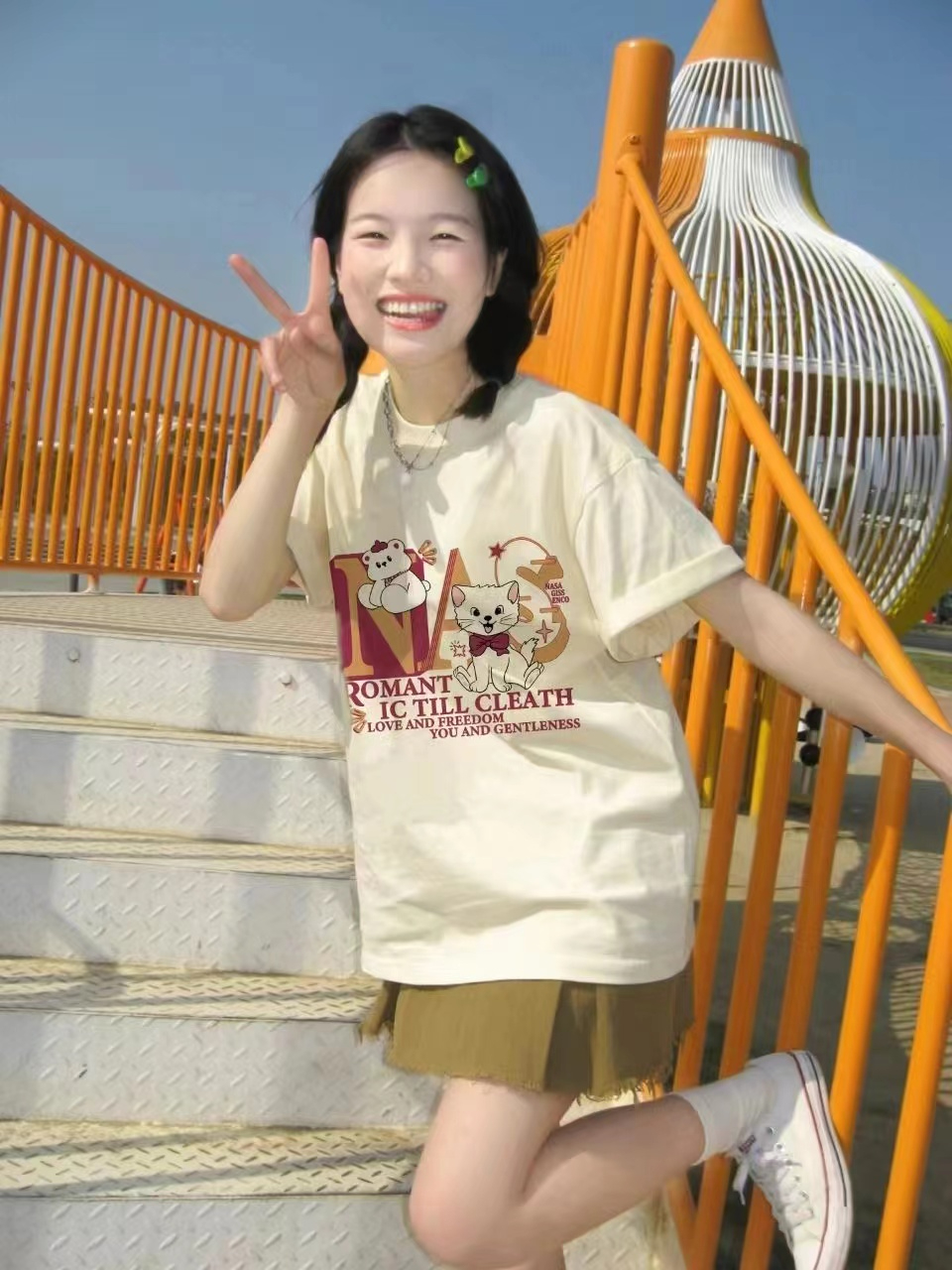 高質量純棉230克精梳緊密手感好直播品質前印花短袖t恤女