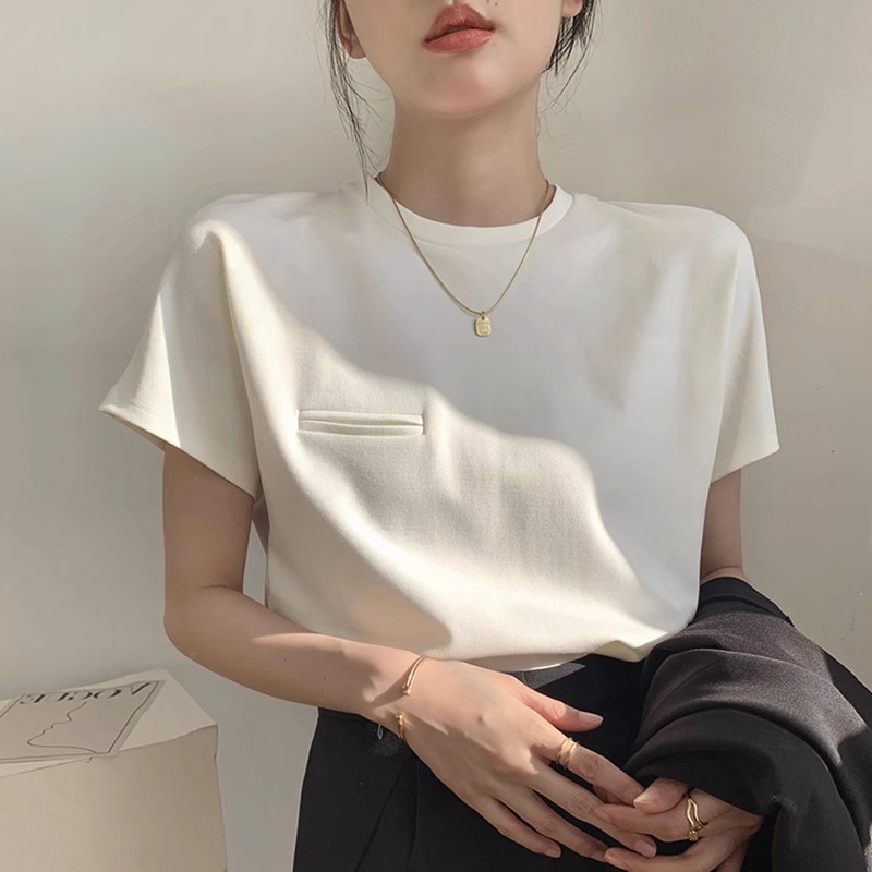 92棉/8氨綸40支210g純棉 設計感小眾短袖T恤女