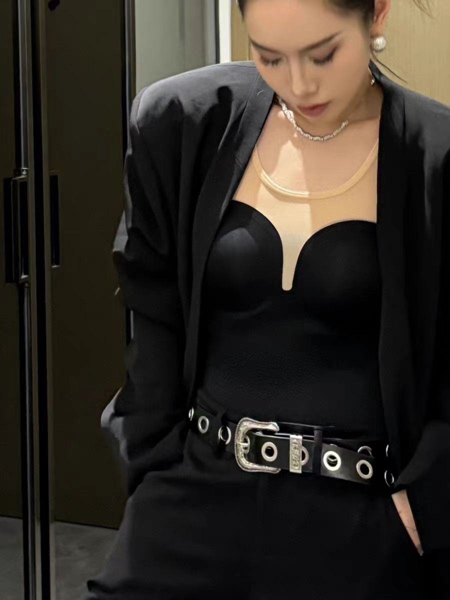 性感透視網紗美背吊帶背心女一體杯聚攏修身打底無痕百搭抹胸內衣