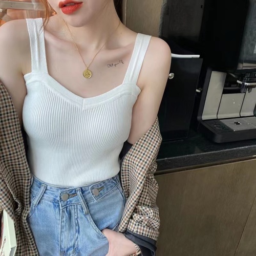 Knitted suspenders for women with small suits and bottoming vests, spring and autumn white design niche outer wear autumn and winter tops