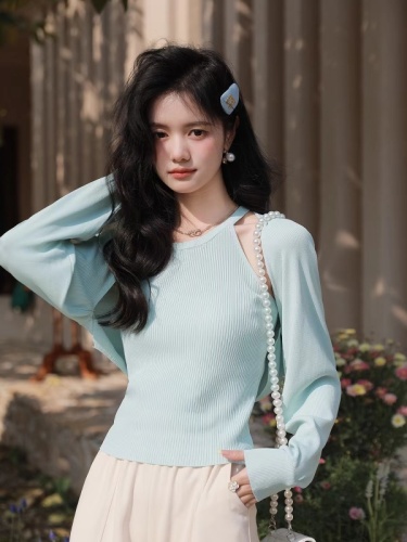 Sukumoto knitted suspender cardigan two-piece set spring and summer new design top women's petite suit
