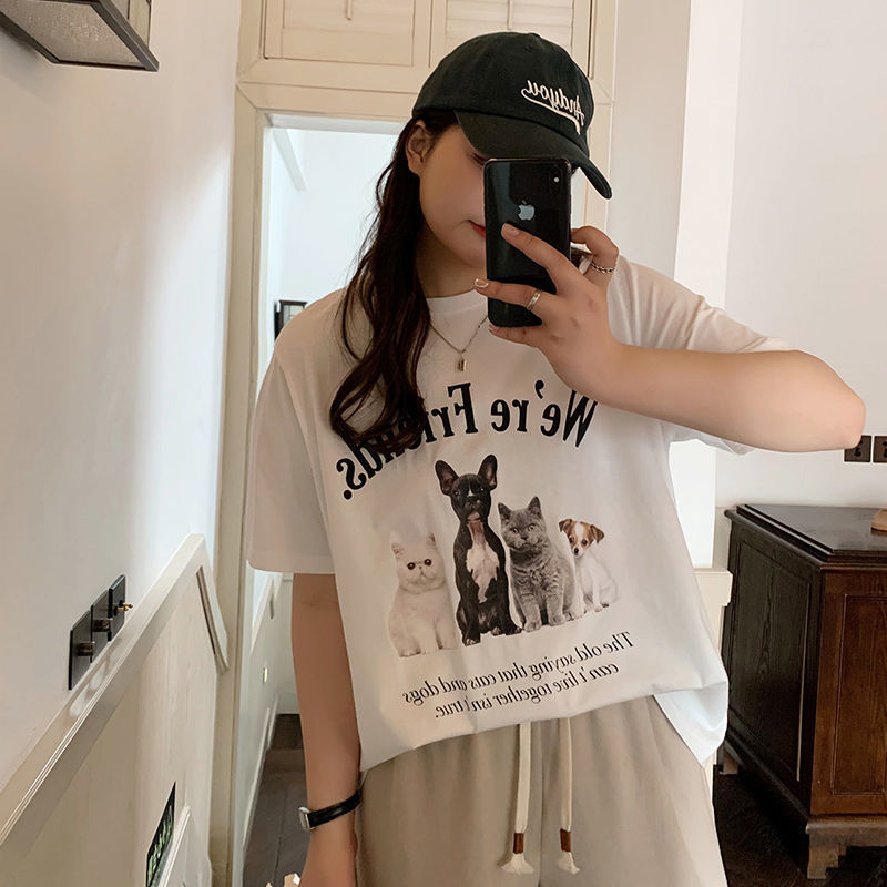 Summer Loose Casual Versatile Cartoon Bottoming T-Shirt Printed Half-Sleeve Top for Women