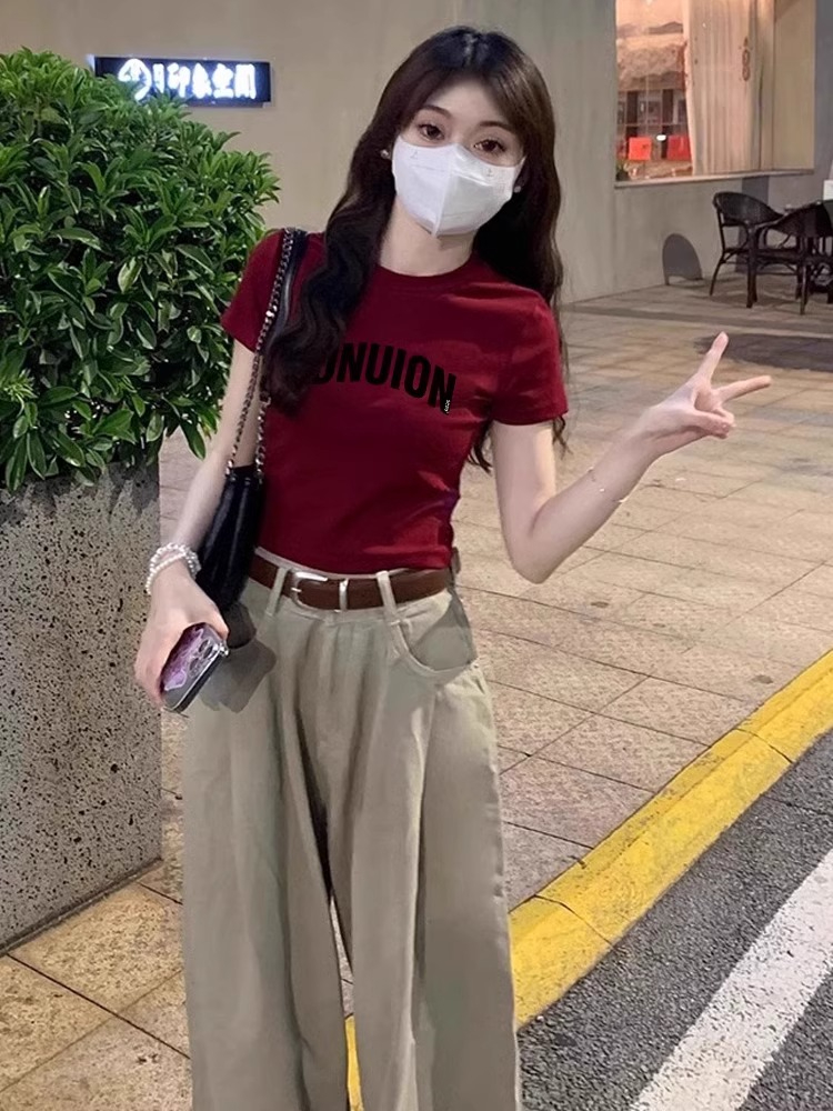 純棉210克40支奧代爾帶彈力直播品質前 印花修身短袖t恤女
