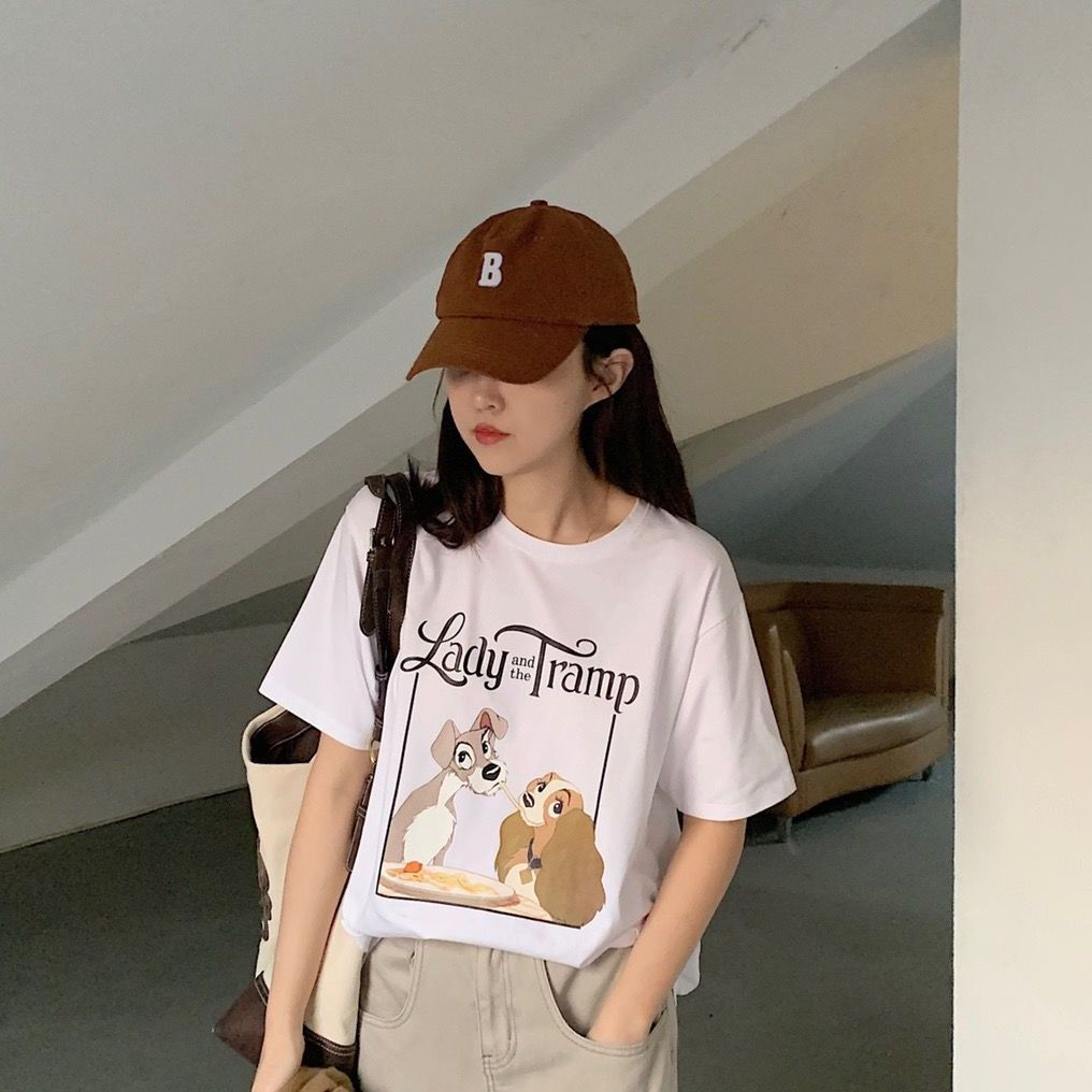韓版寬鬆短袖t恤女夏季洋氣印花體恤百搭上衣服