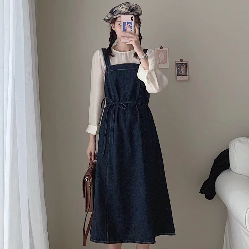 夏裝新款大碼女裝牛仔背帶裙港風復古小個子顯高炸街S-5XL200斤