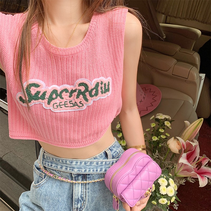 Women's vest outer wear design, women's summer unique and chic top, sweet and spicy short sleeveless t-shirt, trendy and slim