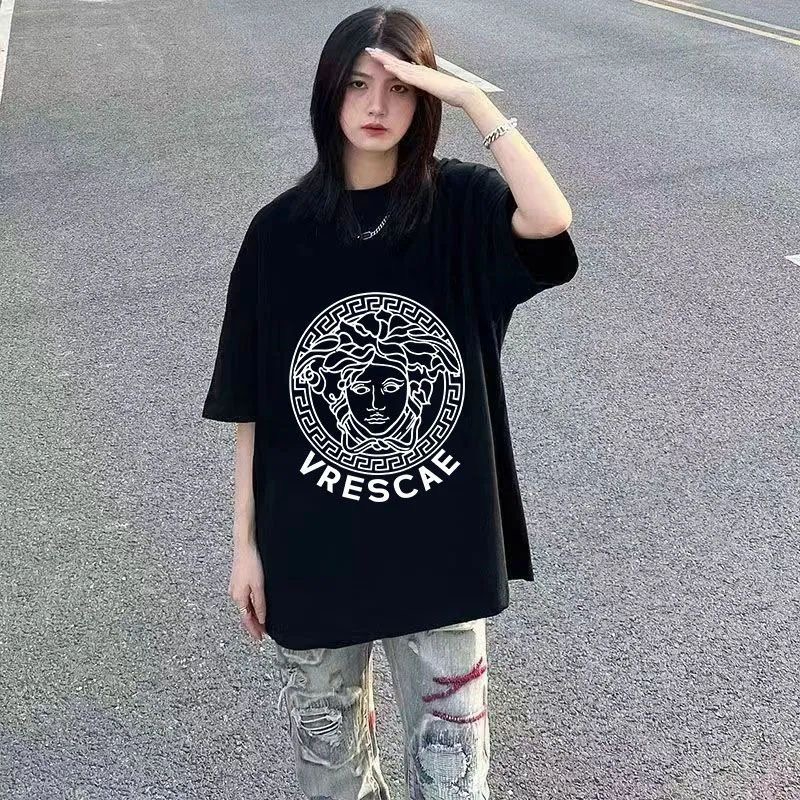 純棉200克包領#美式復古圓領短袖女ins夏季情侶上衣服潮
