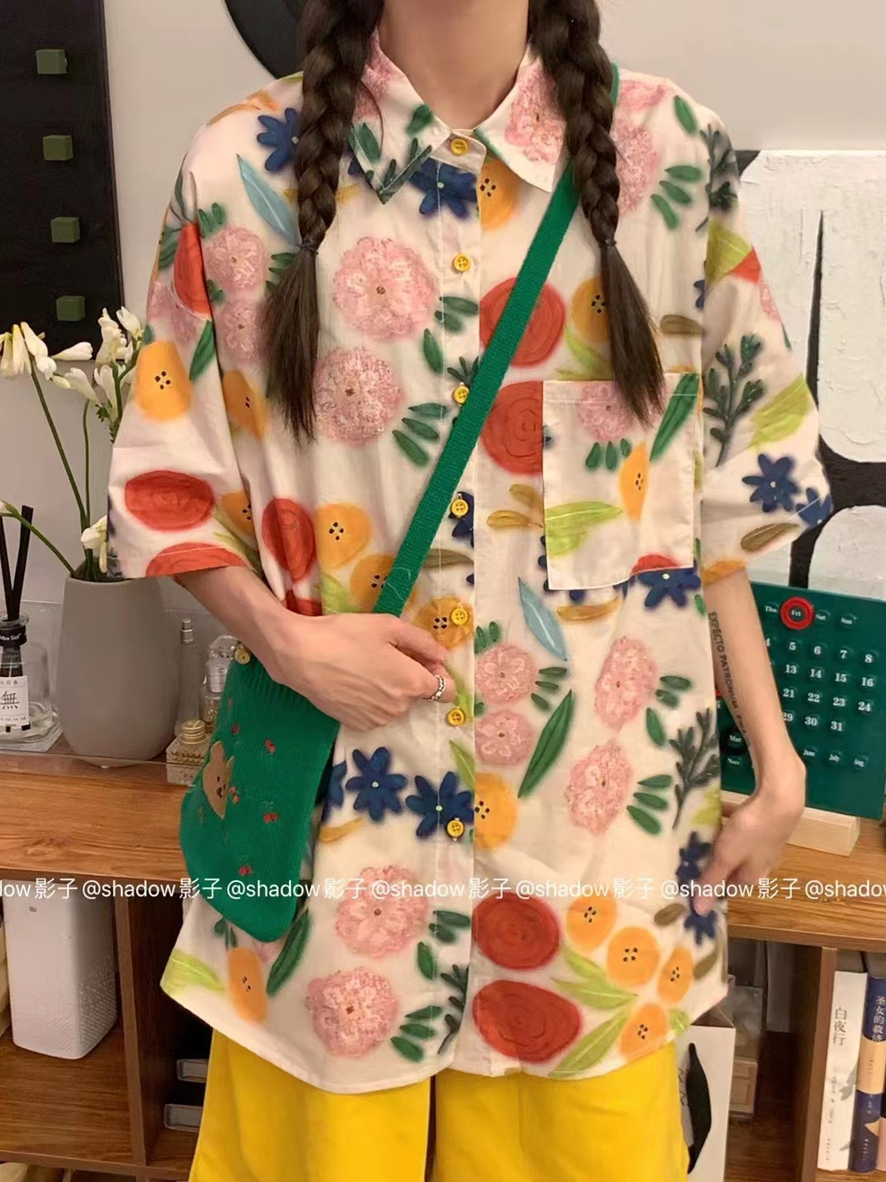 Sweet Tyrande holiday style floral shirt short-sleeved shirt floral cute top