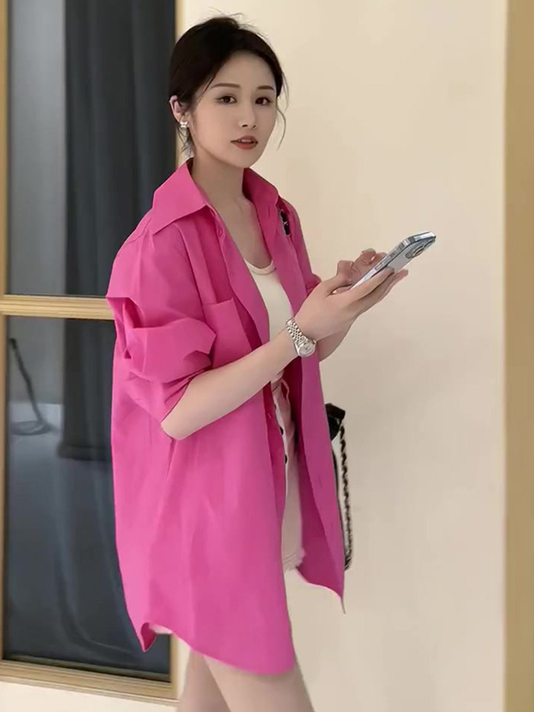 Summer dragon fruit color sun protection shirt temperament women's new French Korean style high-end sun protection shirt top