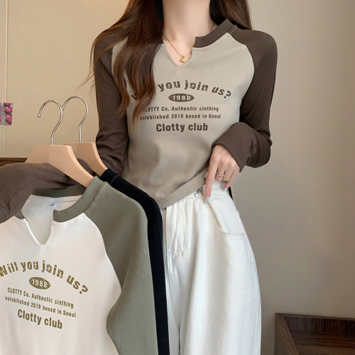 实拍 2024春季韩版修身短款插肩袖保暖大码打底衫长袖T恤女
