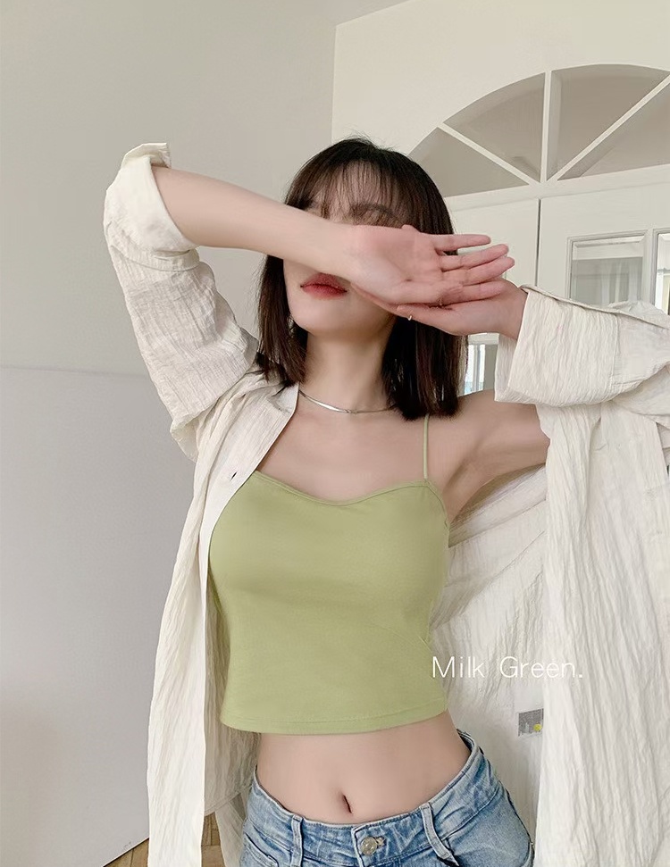 細肩帶美背文胸一體內搭打底小吊帶背心女外穿帶胸墊上衣