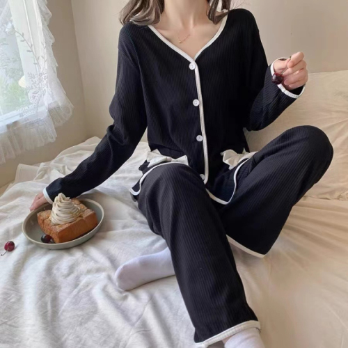 Internet celebrity pajamas for women in spring and autumn long-sleeved trousers imitation cotton ins style beautiful bow home wear set