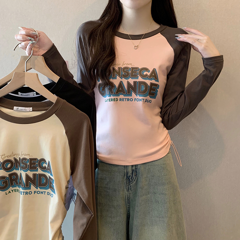 Real shot 2024 spring Korean version 1*1 threaded slim short raglan sleeves large size bottoming shirt long sleeve T-shirt for women